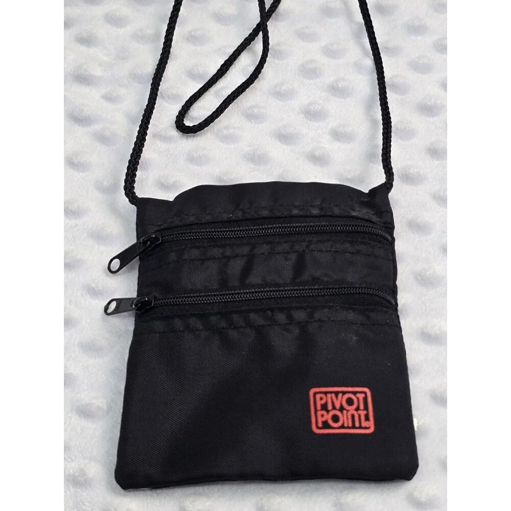 Pivot Point Cosmetology Change Purse Black Crossbody Double Zip Slots Hair Clips